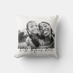 Best Mum Ever Black and White Script Photo Cushion