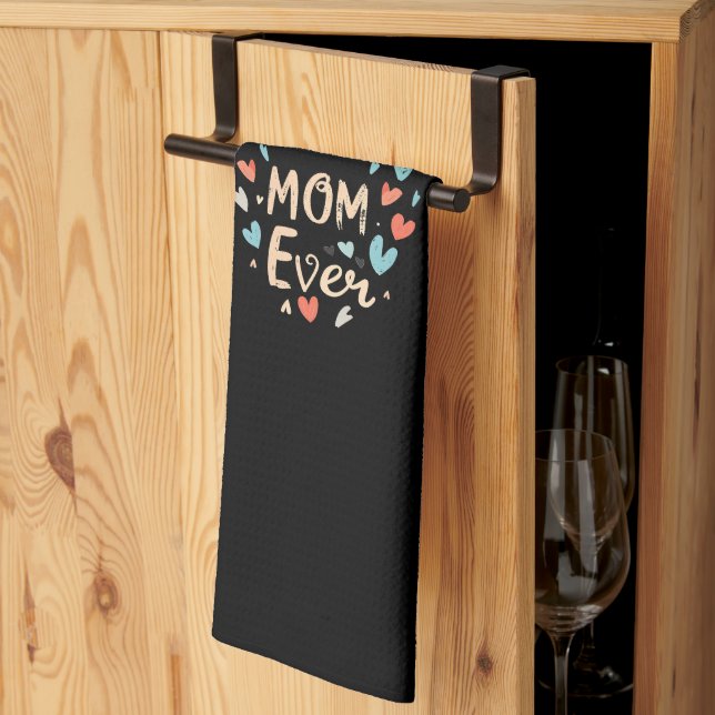 Best Mum Ever Black Colourful Tea Towel (Thirds Fold)