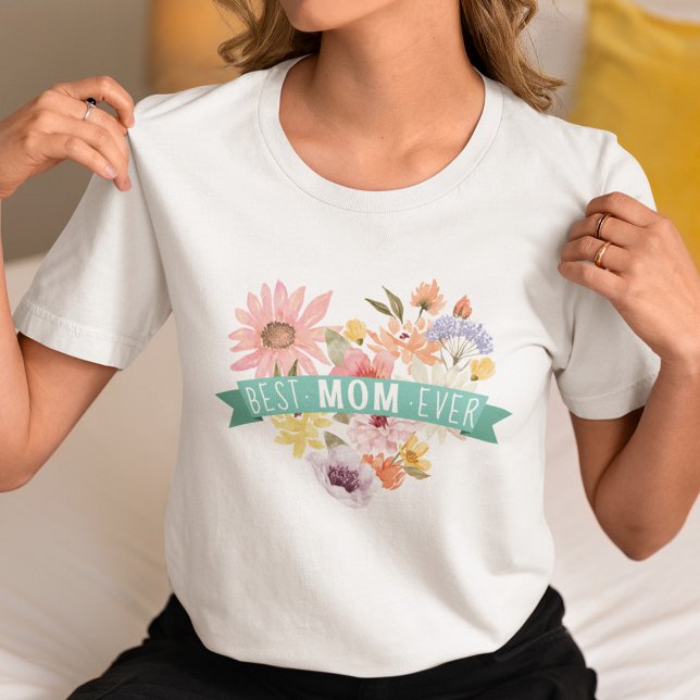 Best Mum Ever | Blooming Wildflowers Heart Photo Tri-Blend Shirt (Best Mom Ever | Blooming Wildflowers Heart Photo T-Shirt (Front))