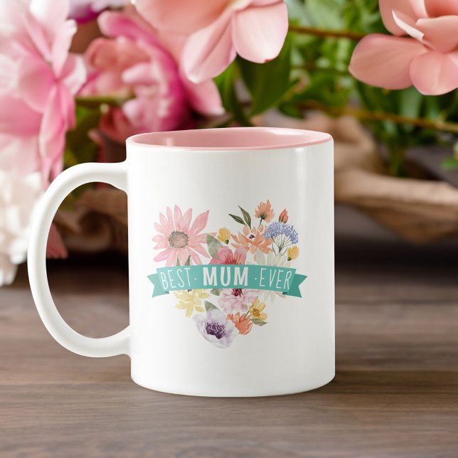 Best Mum Ever | Blooming Wildflowers Heart Photo Two-Tone Coffee Mug (Best Mum Ever | Blooming Wildflowers Heart Photo Two-Tone Coffee Mug)