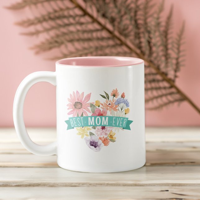 Best Mum Ever | Blooming Wildflowers Heart Photo Two-Tone Coffee Mug (Best Mom Ever | Blooming Wildflowers Heart Photo Two-Tone Coffee Mug)