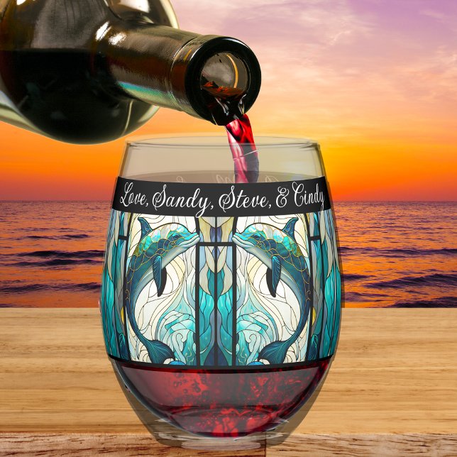 Best Mum Ever Blue and Teal Dolphin Stemless Wine Glass (Creator Uploaded)