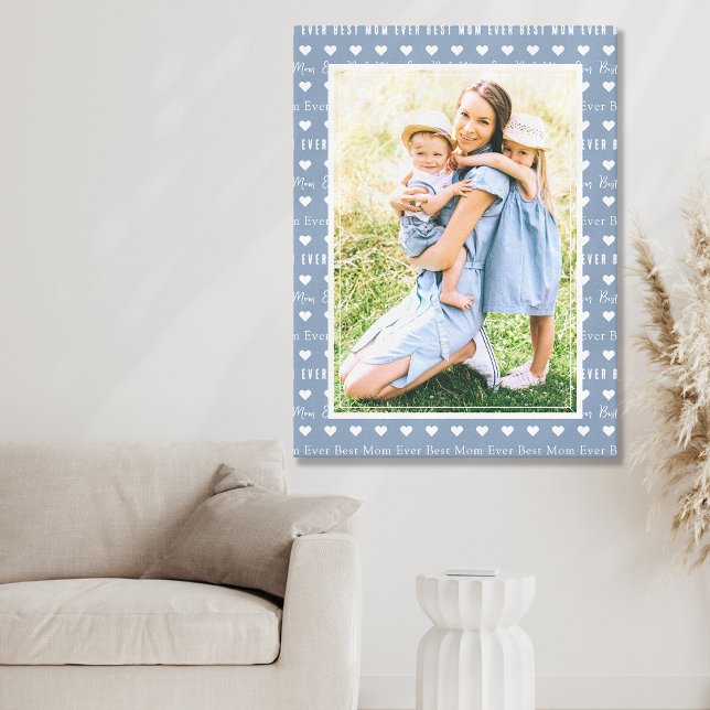 Best Mum Ever Blue Photo Hearts Canvas Print (Creator Uploaded)