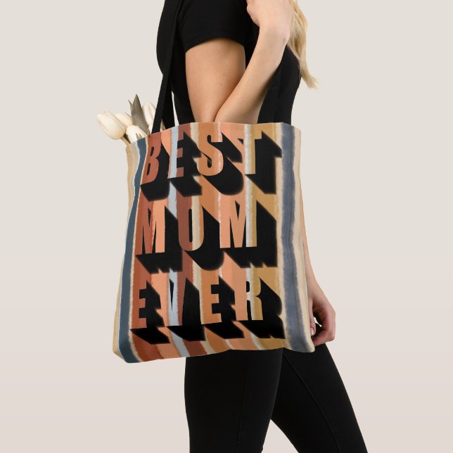  Best Mum Ever bold typography 70s retro stripes  Tote Bag (Close Up)
