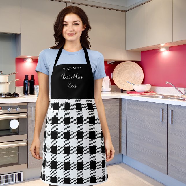Best Mum Ever Buffalo Plaid Black White Apron (Creator Uploaded)
