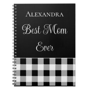 Best Mum Ever Buffalo Plaid Black White Apron Note Notebook