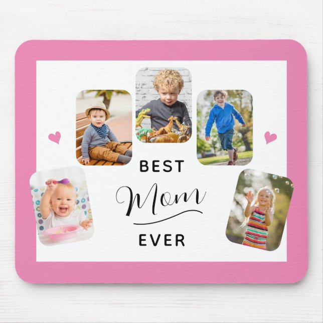 Best Mum Ever Calligraphy 5 Photo Pink Mouse Pad (Front)