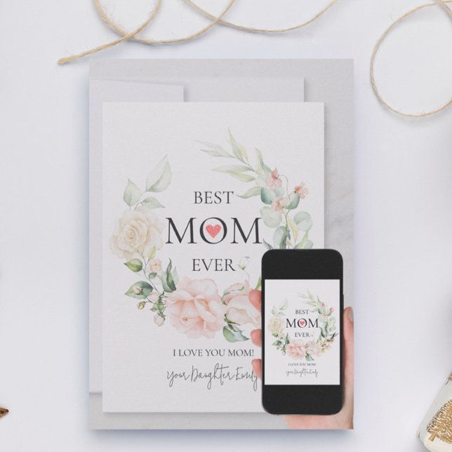 Best Mum Ever-Colourful Floral Wreath 2 Holiday Card (Creator Uploaded)