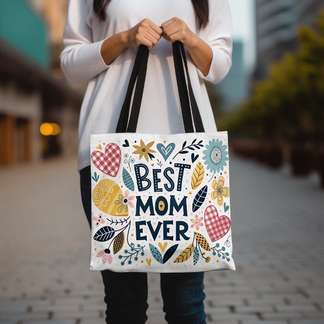 Best Mum Ever Colourful Hearts and Flowers Mother' Tote Bag (Creator Uploaded)