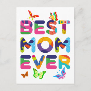 Best Mum Ever Colourful Postcard