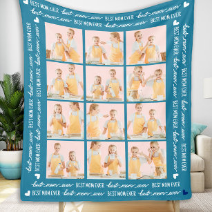 Best Mum Ever Custom 12 Photo Collage Mother's Day Fleece Blanket