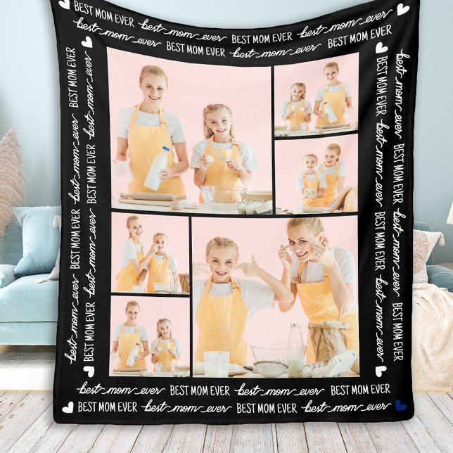 Best Mum Ever Custom 6 Photo Collage Mother's Day  Fleece Blanket (Creator Uploaded)