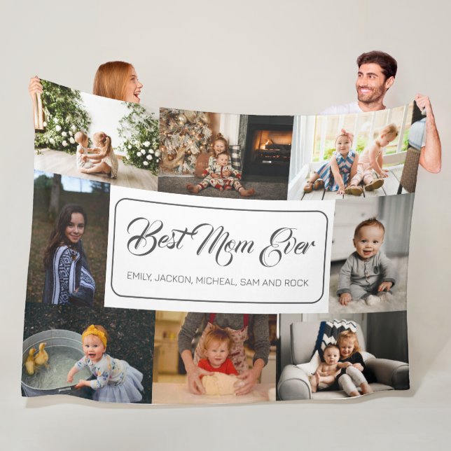 Best Mum Ever Custom 8 Photo Collage Fleece Blanket (In Situ)