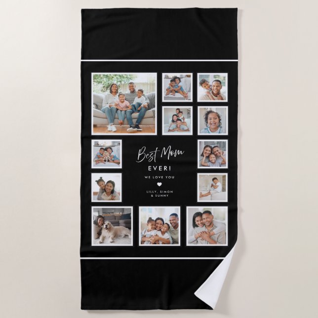Best Mum Ever Custom Multi Photo Collage Grid Beach Towel (Front)