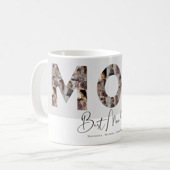 Best Mum Ever Custom Photo Collage Elegant Script Coffee Mug (Front Left)