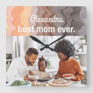 Best Mum Ever custom photo keepsake retro waves  Square Wall Clock