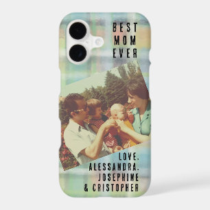 Best Mum Ever Custom Photo Name Pastel Plaid Retro