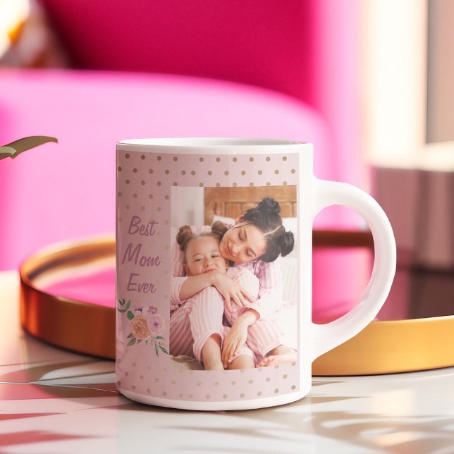 Best Mum Ever Custom Photo Pink Mother’s Day Gift Coffee Mug (Rose Gold Dots Best Mom Custom Mother's Day Photo Coffee Mug
)