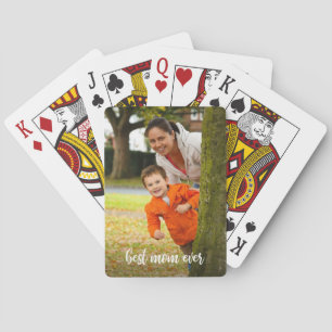 Best Mum Ever Custom Photo White Script Playing Cards