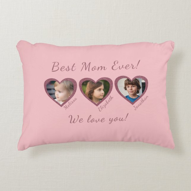 Best Mum Ever Custom Three Photo Template  Decorative Cushion (Front)
