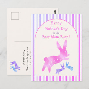 Best Mum Ever Cute Bunny Pink Custom Mother’s Day Postcard