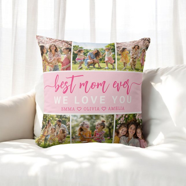 Best Mum Ever Cute Pink Photo Collage  Cushion (Creator Uploaded)