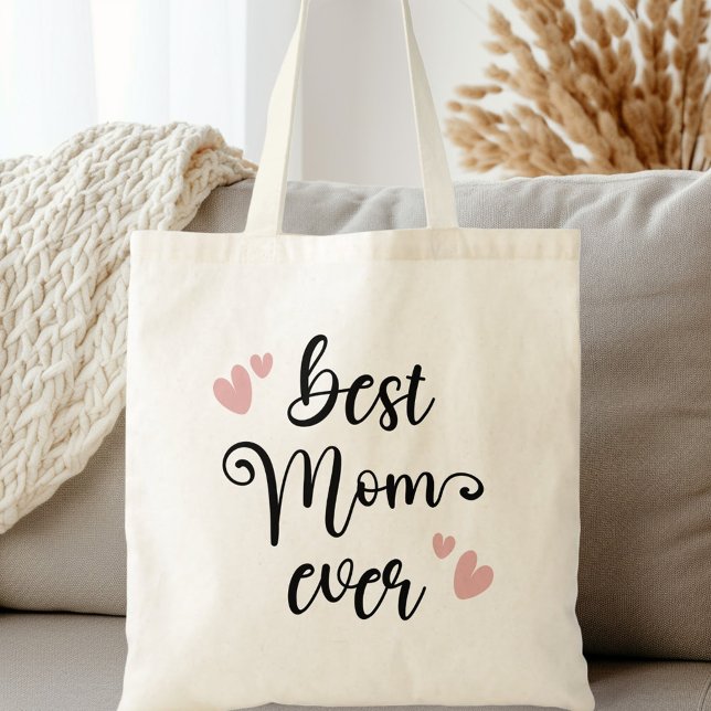 Best mum ever cute script blush pink hearts tote bag (Best mom ever cute script blush pink hearts tote bag)