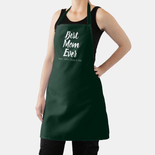 Best Mum Ever dark pine green custom cute Apron (Insitu)