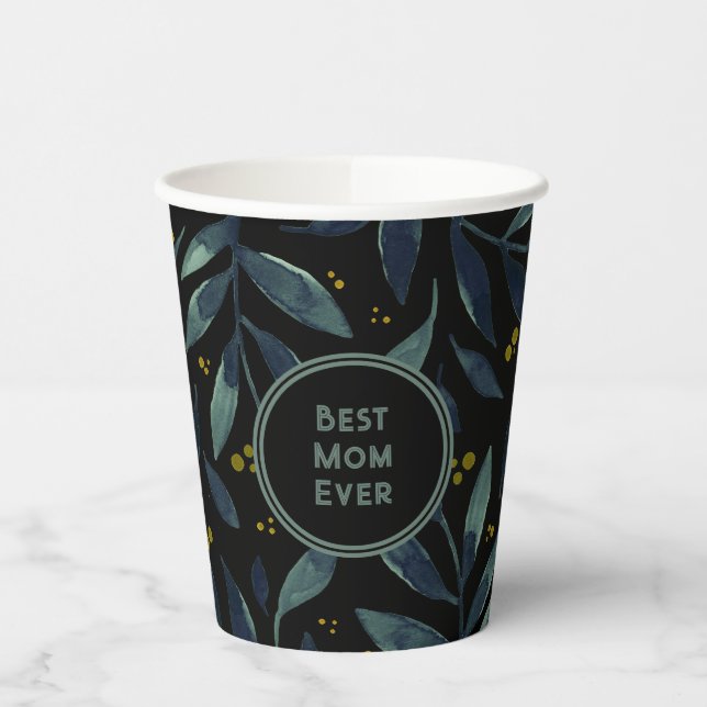 Best mum ever elegant floral branches paper cups (Left)