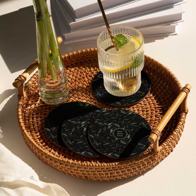 Best mum ever elegant floral branches round paper coaster (Creator Uploaded)