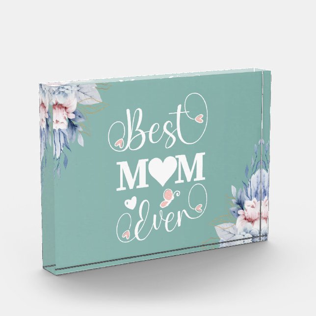 'Best Mum Ever' elegant floral gift  Photo Block (Left)