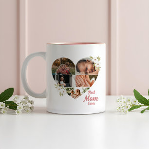 Best Mum Ever Elegant Floral Heart Photo Collage Two-Tone Coffee Mug