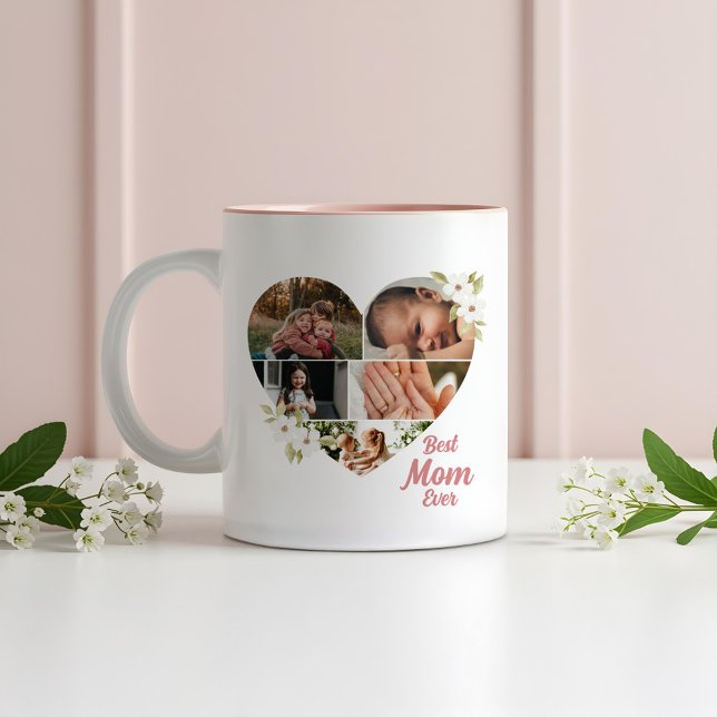 Best Mum Ever Elegant Floral Heart Photo Collage  Two-Tone Coffee Mug (Best Mom Ever Elegant Floral Heart Photo Collage Two-Tone Coffee Mug (Front))