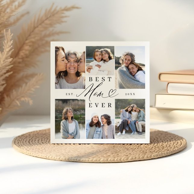 Best Mum Ever Elegant Script Heart Photo Collage Plaque (Best Mom Ever Elegant Script Heart Photo Collage Plaque)