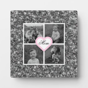 Best Mum ever elegant silver sparkle photo Plaque