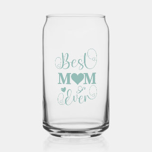 "Best Mum Ever" elegant teal script Can Glass