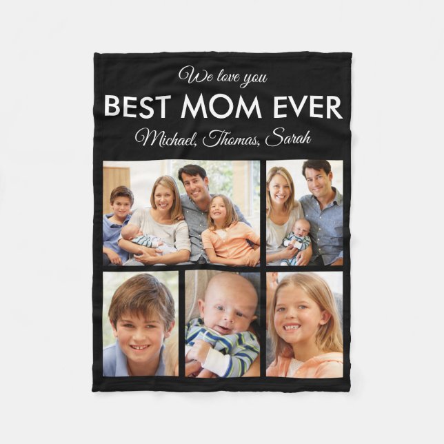 Best Mum Ever Family Photo Collage Picture Fleece Blanket (Front)