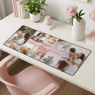 Best Mum Ever Family Photo Collage Pink Woodgrain  Desk Mat