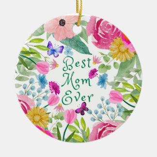 Best mum ever floral botanical script Mother's Day Ceramic Tree Decoration