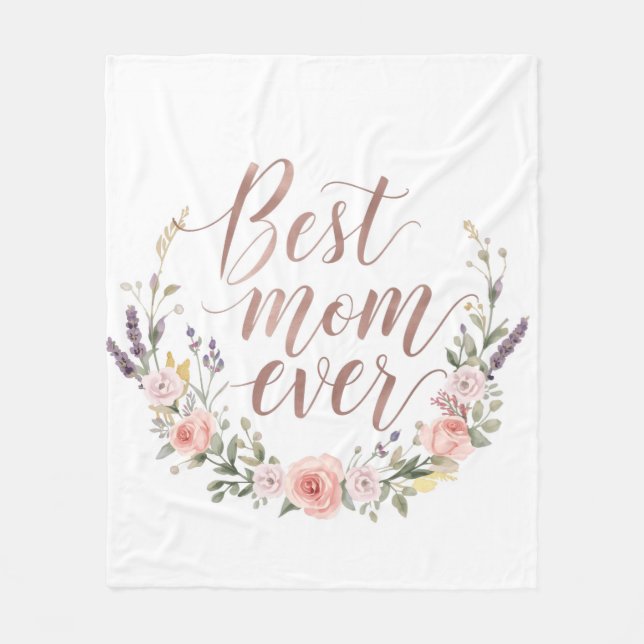 Best Mum Ever – Floral Calligraphy Fleece Blanket (Front)