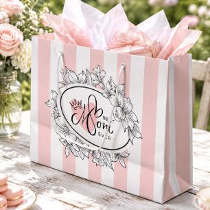 Best Mum Ever Floral Frame and Queenly Crown Large Gift Bag