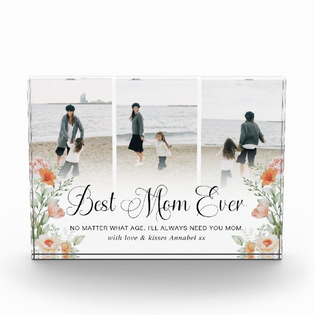 Best Mum Ever Floral Photo Collage Glass Block (Front)