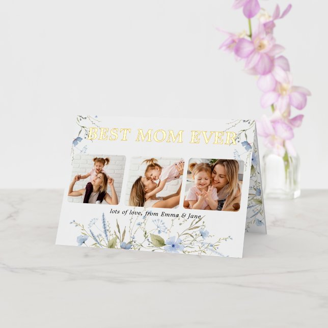 Best Mum ever Floral Photo Mothers Day  Foil Greeting Card (Orchid)