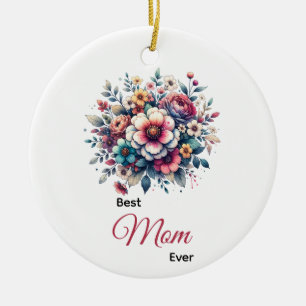 Best Mum ever floral watercolor Ceramic Tree Decoration