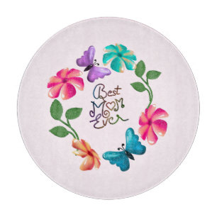 Best Mum Ever Floral Wreath Cute Butterfly Flowers Cutting Board