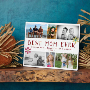 Best Mum Ever Flower 6 Photo Collage Keepsake  Plaque