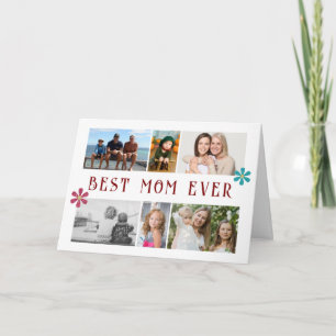 Best Mum Ever Flower 6 Photo Collage Mother's Day Holiday Card