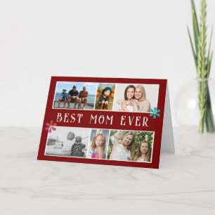Best Mum Ever Flower 6 Photo Collage Mother's Day Holiday Card