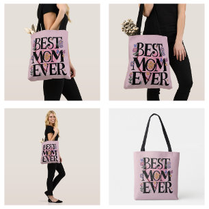 Best Mum Ever Flowers And Pink Heart Tote Bag