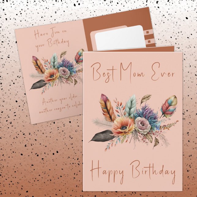 Best Mum Ever flowers birthday brown coral Card (Creator Uploaded)